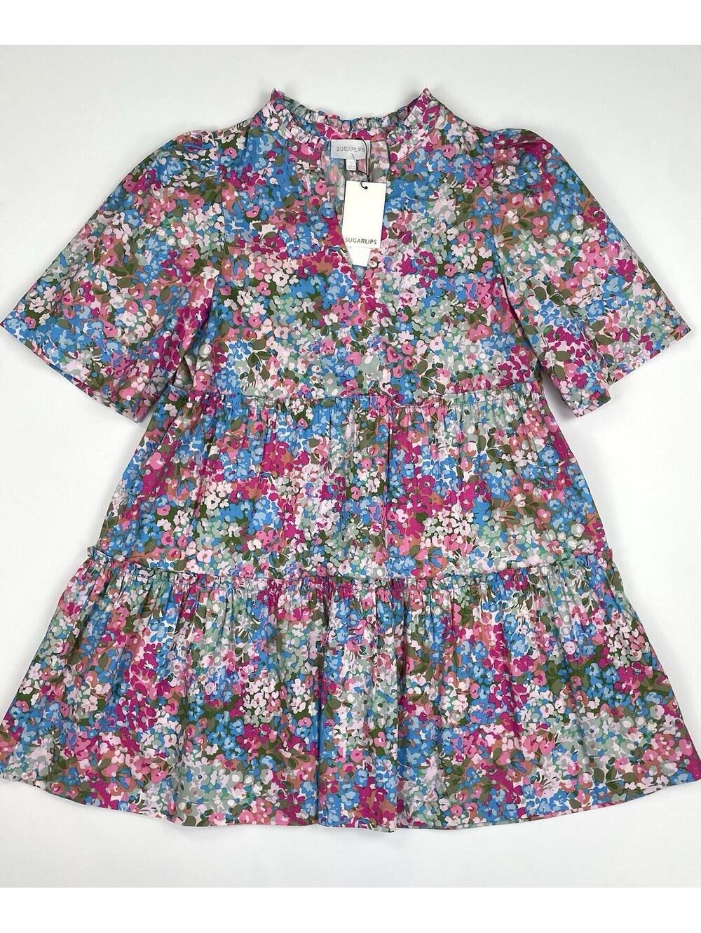 NWT Sugarlips Avery Floral Dixie Split Neck Shift Dress Tiered Babydoll Boho Med - Picture 3 of 10